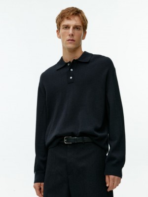 Tricouri Polo Arket Long-Sleeved Merino Barbati Negrii | Romania-RZEI23465