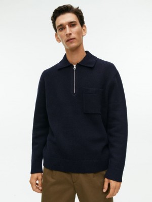 Tricouri Polo Arket Tricotate Lână Zip Barbati Albastri Inchis | Romania-XKAP93027
