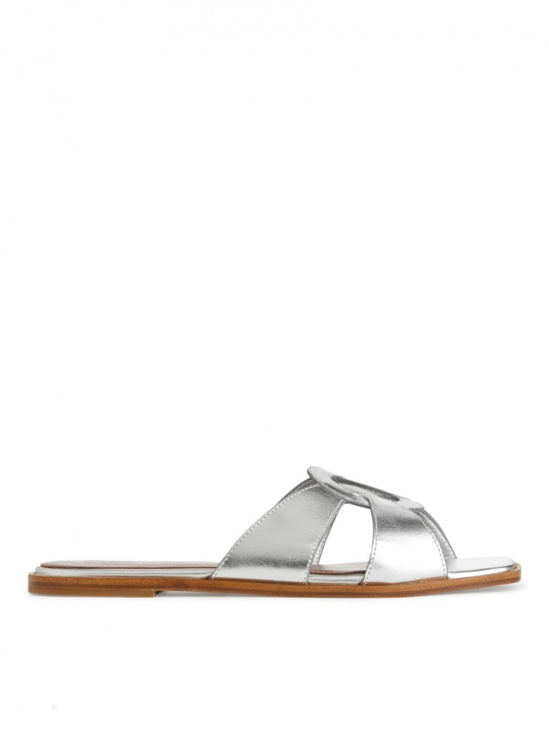 Balerini Arket Plati Piele Slip-Ins Dama Argintii | Romania-KNEY85432