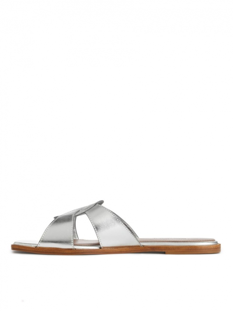 Balerini Arket Plati Piele Slip-Ins Dama Argintii | Romania-KNEY85432