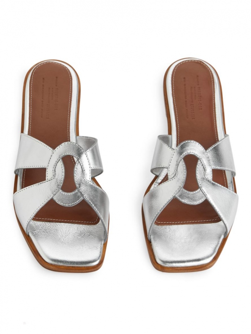 Balerini Arket Plati Piele Slip-Ins Dama Argintii | Romania-KNEY85432