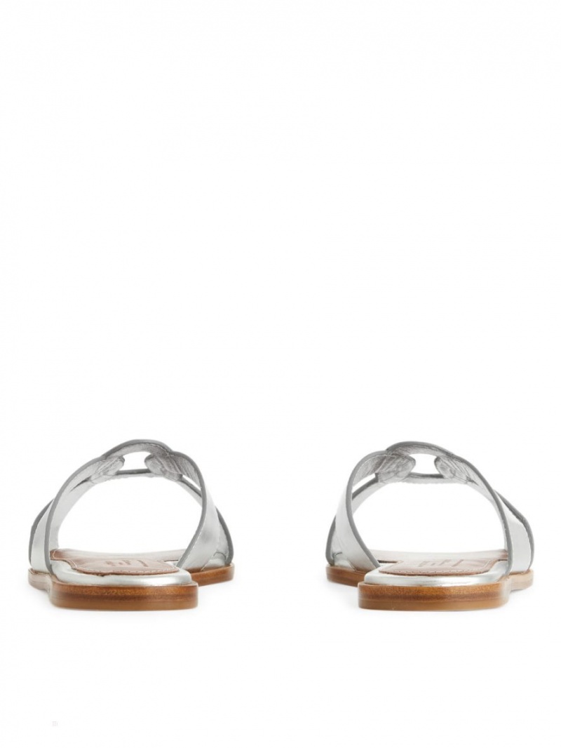 Balerini Arket Plati Piele Slip-Ins Dama Argintii | Romania-KNEY85432