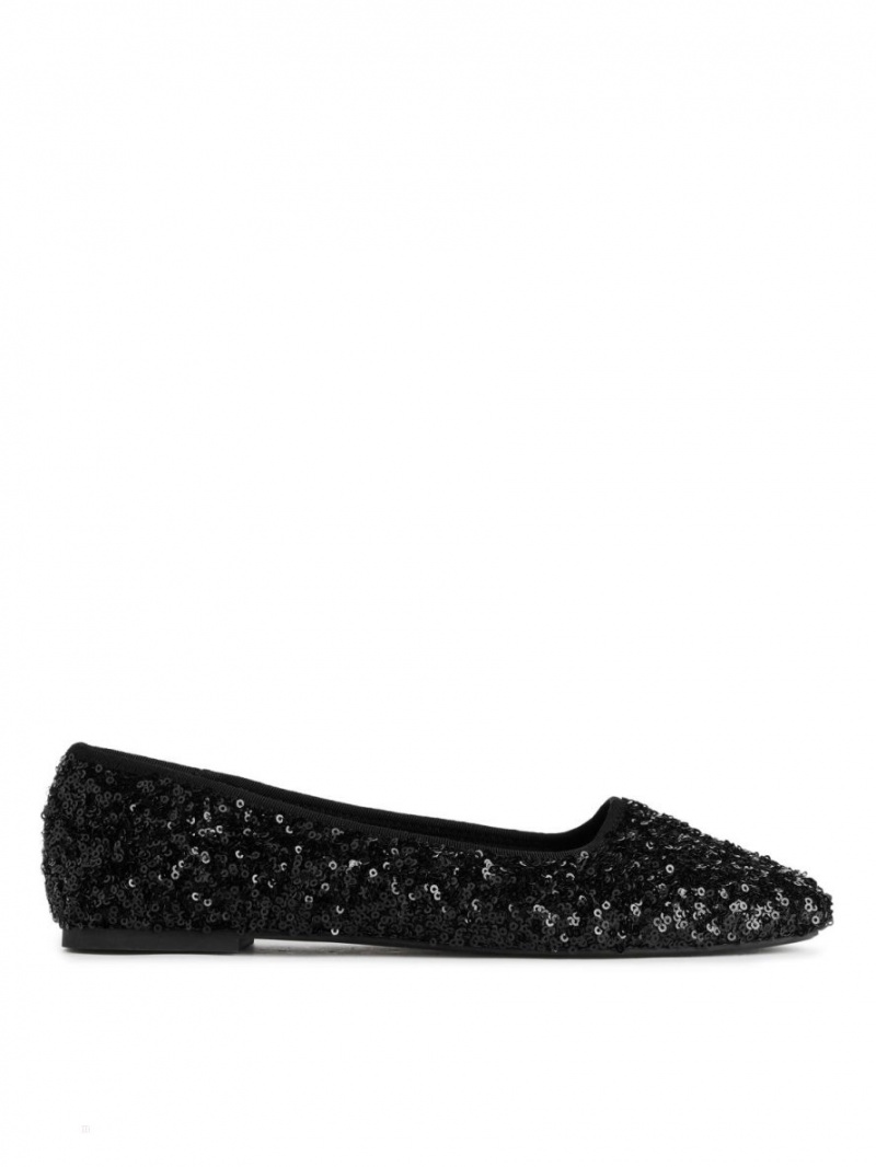 Balerini Arket Sequin Ballet Flats Dama Negrii | Romania-KUAM93271
