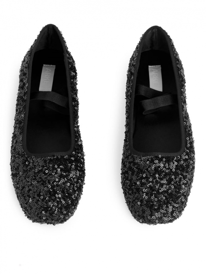 Balerini Arket Sequin Ballet Flats Dama Negrii | Romania-KUAM93271