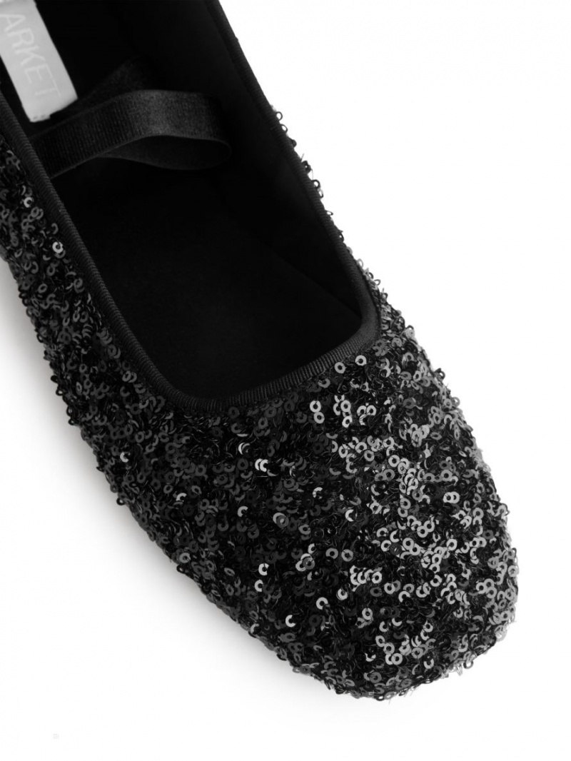 Balerini Arket Sequin Ballet Flats Dama Negrii | Romania-KUAM93271