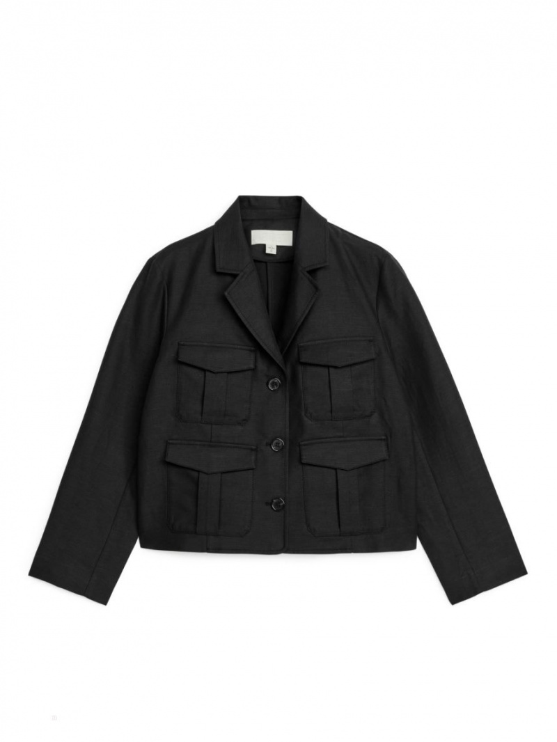 Blazer Arket Cargo Bumbac-Hemp Dama Negrii | Romania-MSYV24108
