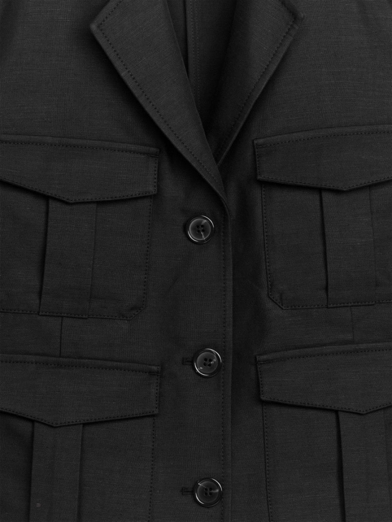 Blazer Arket Cargo Bumbac-Hemp Dama Negrii | Romania-MSYV24108