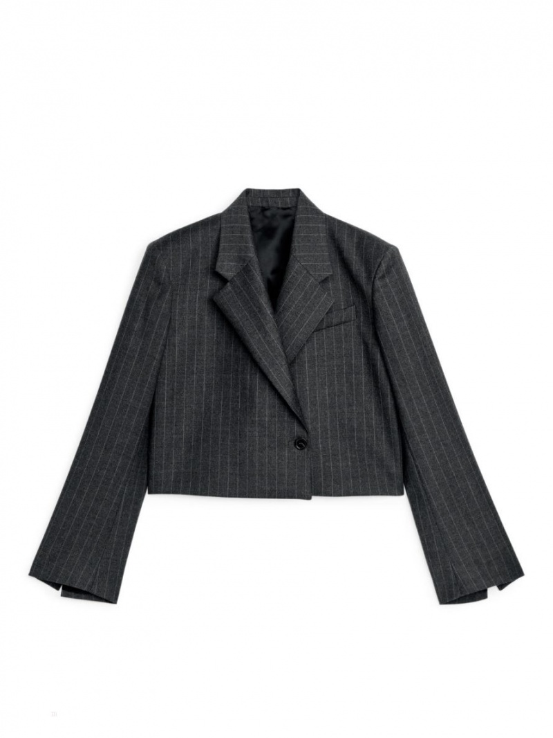Blazer Arket Cropped Lână Blend Dama Gri Inchis | Romania-RLNS39516