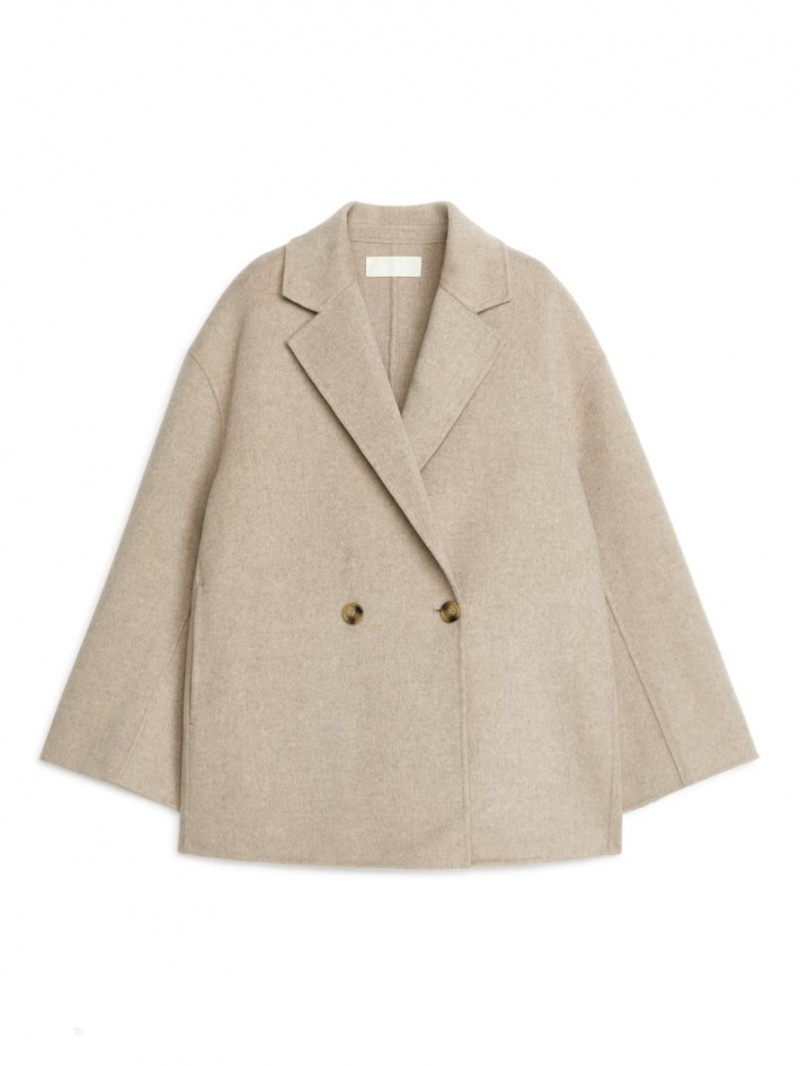 Blazer Arket Double-Breasted Lână Dama Bej | Romania-VSYJ40278