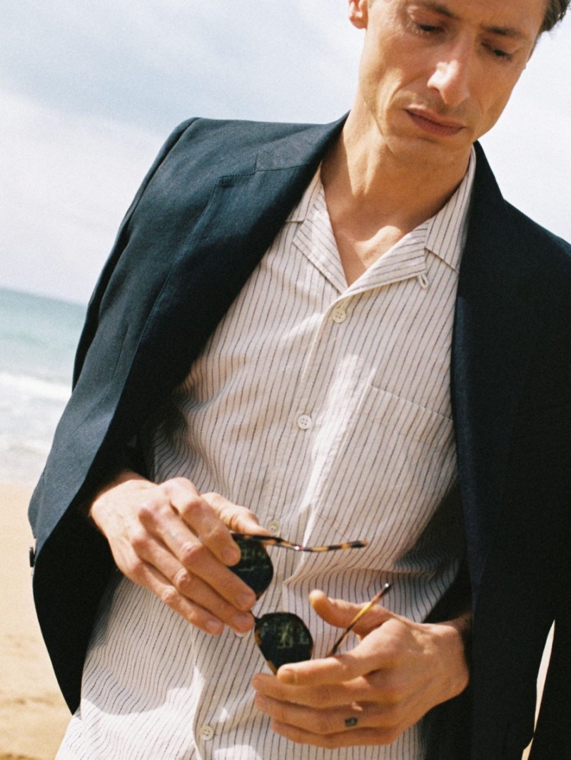 Blazer Arket Modern Hemp-Bumbac Barbati Albastri Inchis | Romania-QWLC92807