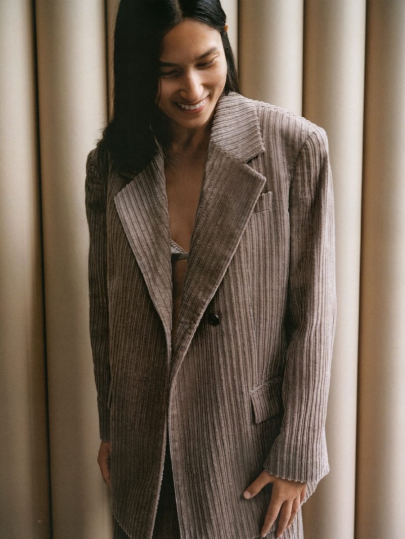 Blazer Arket Oversized Corduroy Dama Gri | Romania-FUSE87965