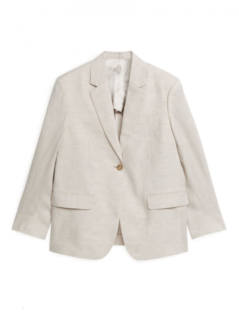 Blazer Arket Oversized Linen Dama Bej Deschis | Romania-JVWY64253
