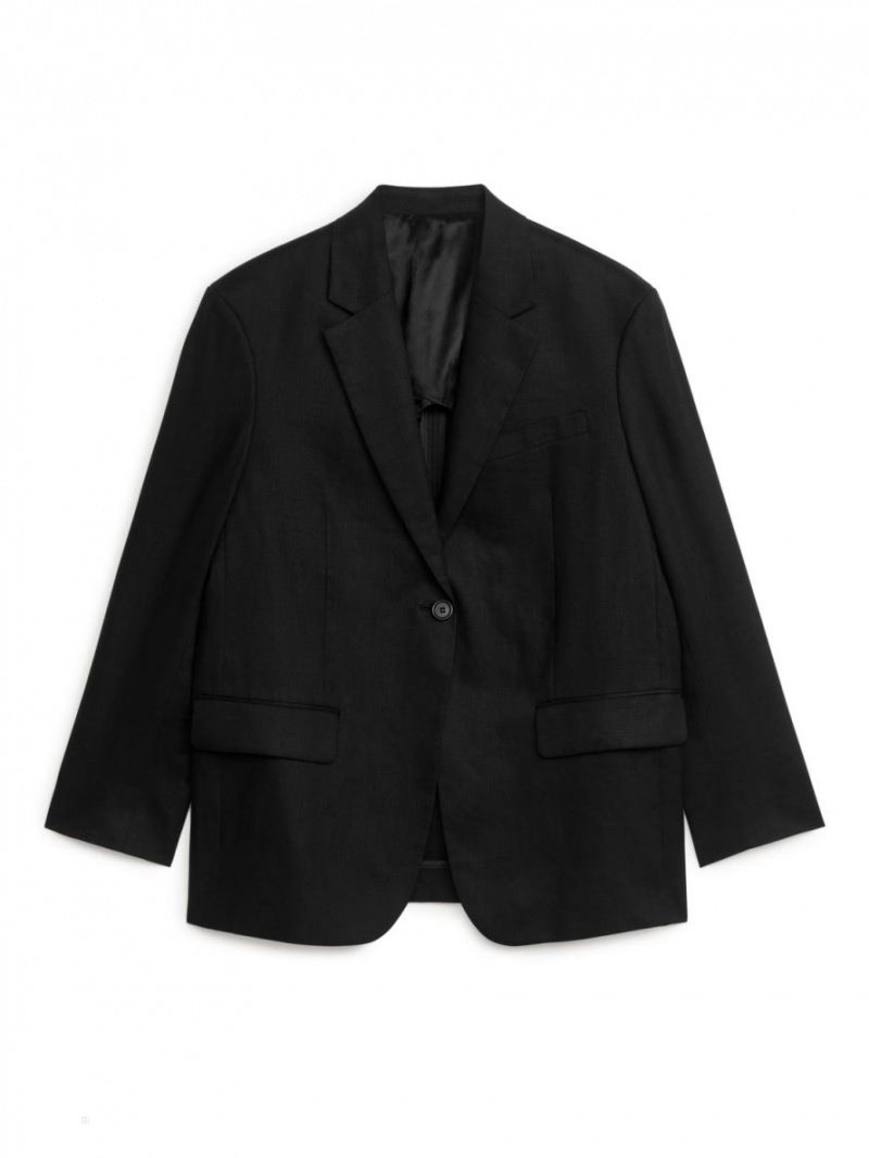 Blazer Arket Oversized Linen Dama Negrii | Romania-IPKN61235