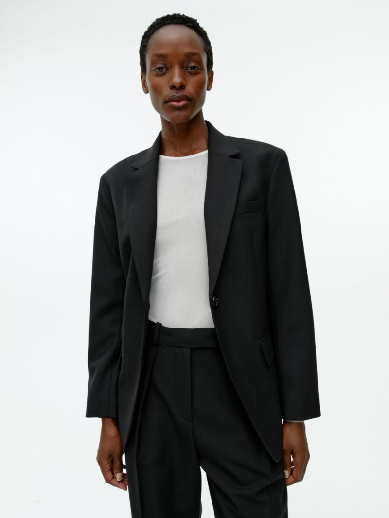 Blazer Arket Oversized Lână Blend Twill Dama Negrii | Romania-LWDS48375