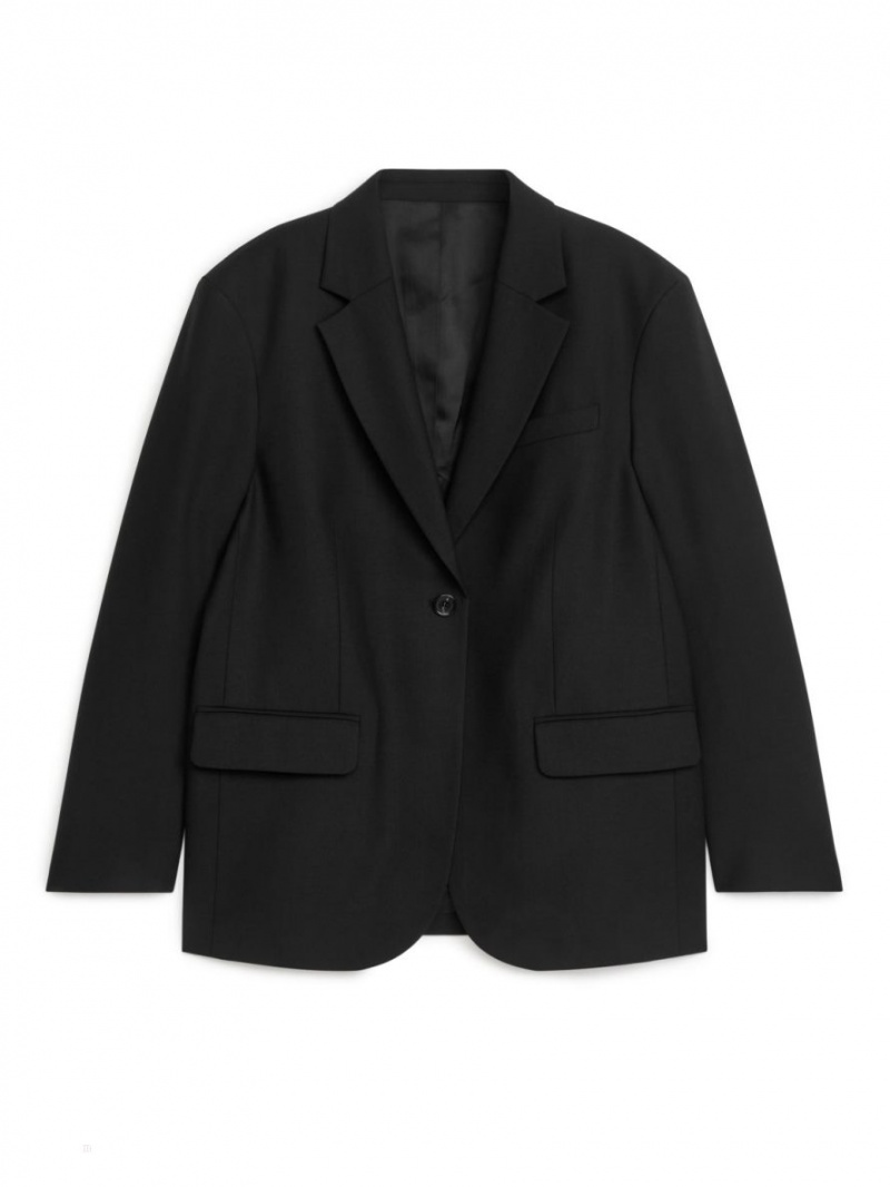 Blazer Arket Oversized Lână Blend Twill Dama Negrii | Romania-LWDS48375