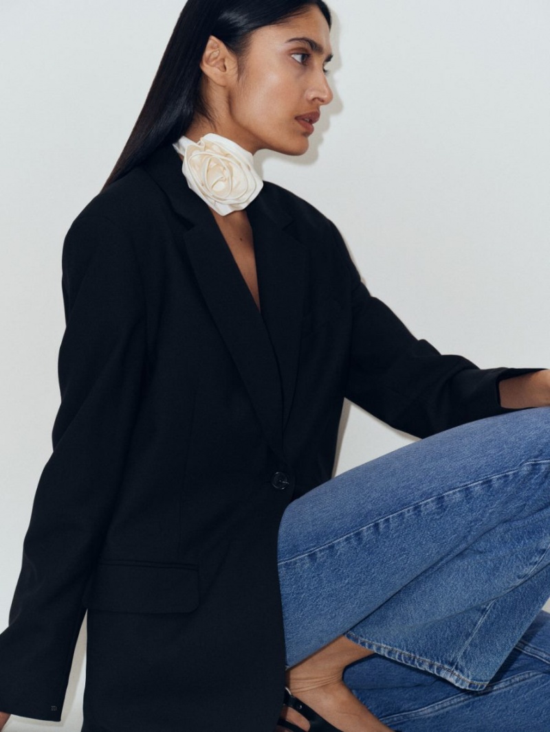 Blazer Arket Oversized Lână Blend Twill Dama Negrii | Romania-LWDS48375