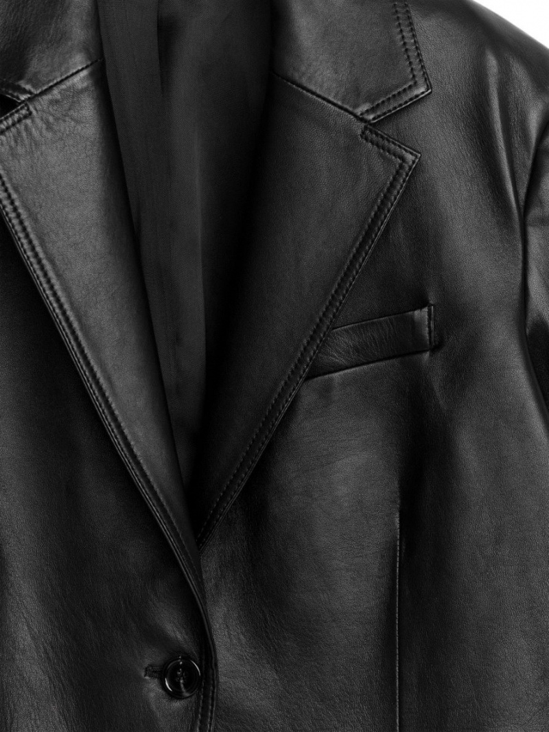 Blazer Arket Oversized Piele Dama Negrii | Romania-NJZR38914