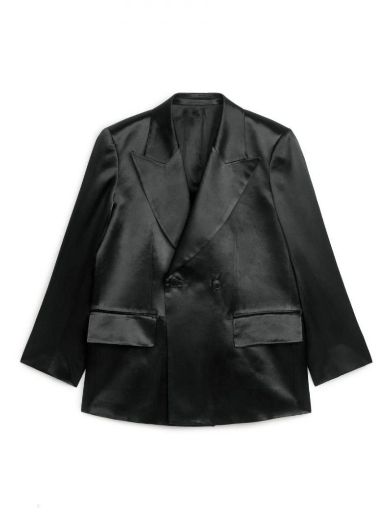 Blazer Arket Oversized Satin Dama Gri Inchis | Romania-QMKT38926