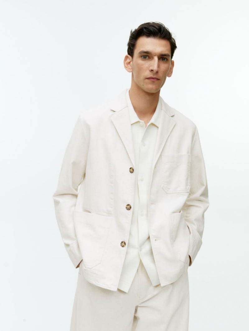 Blazer Arket Relaxed Bumbac-Linen Barbati Albi | Romania-KSBI02963