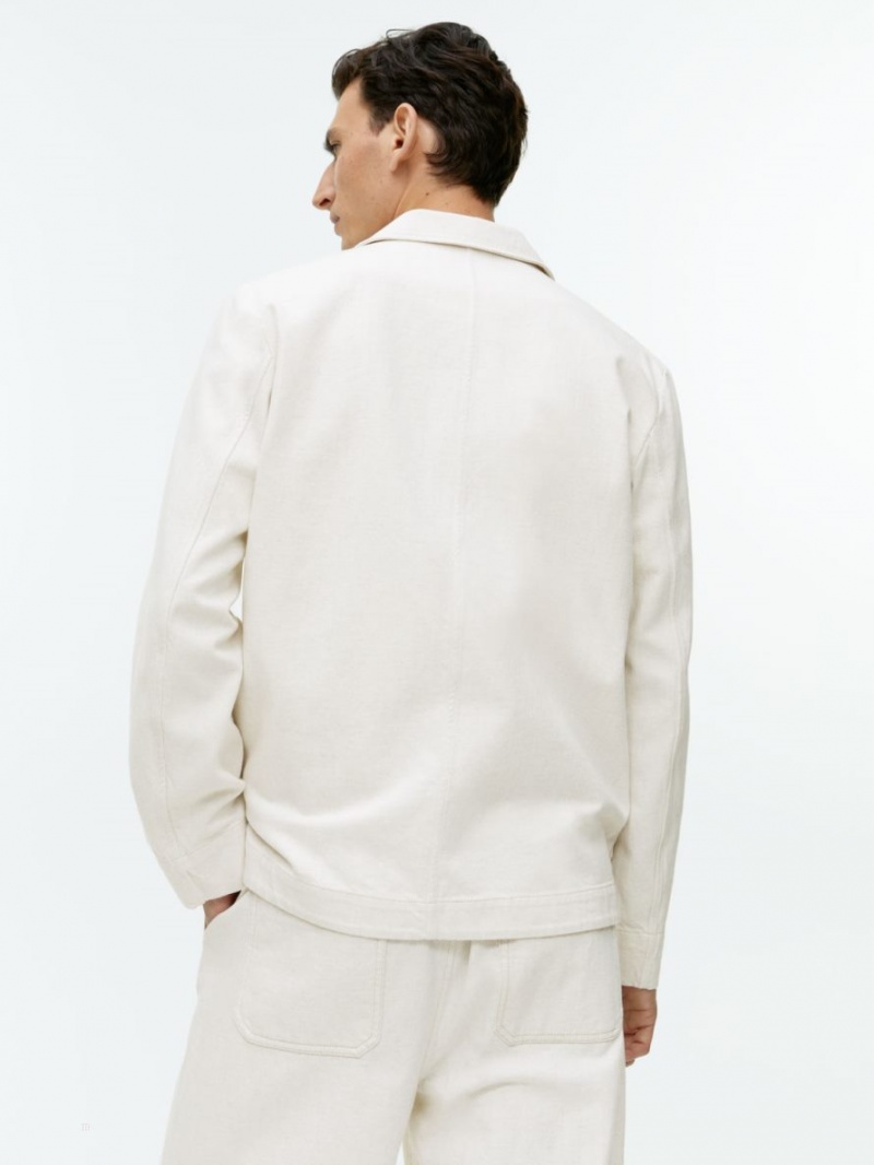 Blazer Arket Relaxed Bumbac-Linen Barbati Albi | Romania-KSBI02963