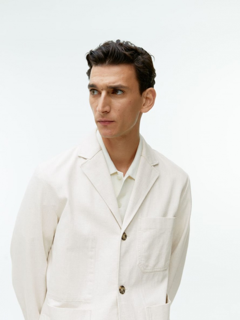 Blazer Arket Relaxed Bumbac-Linen Barbati Albi | Romania-KSBI02963