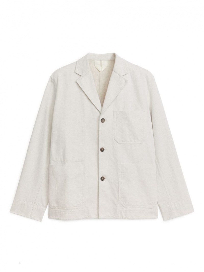 Blazer Arket Relaxed Bumbac-Linen Barbati Albi | Romania-KSBI02963