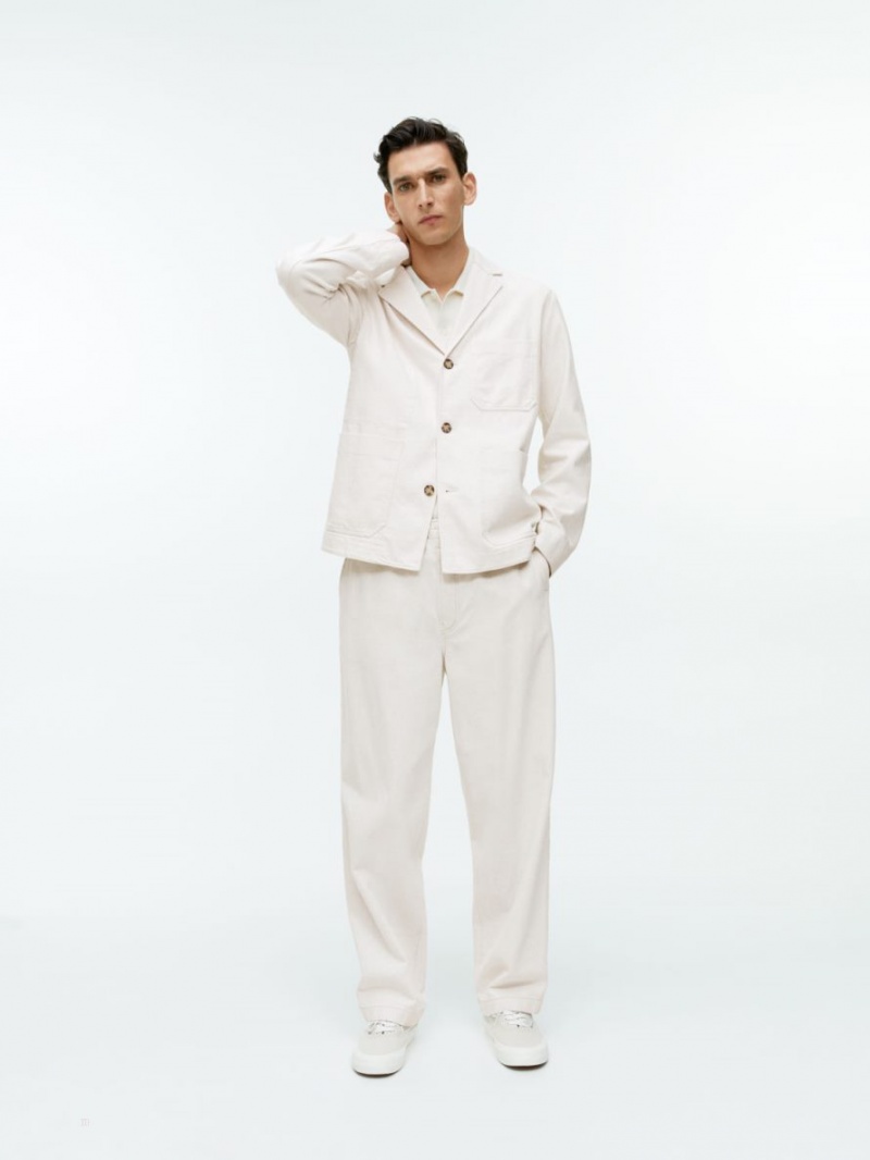 Blazer Arket Relaxed Bumbac-Linen Barbati Albi | Romania-KSBI02963
