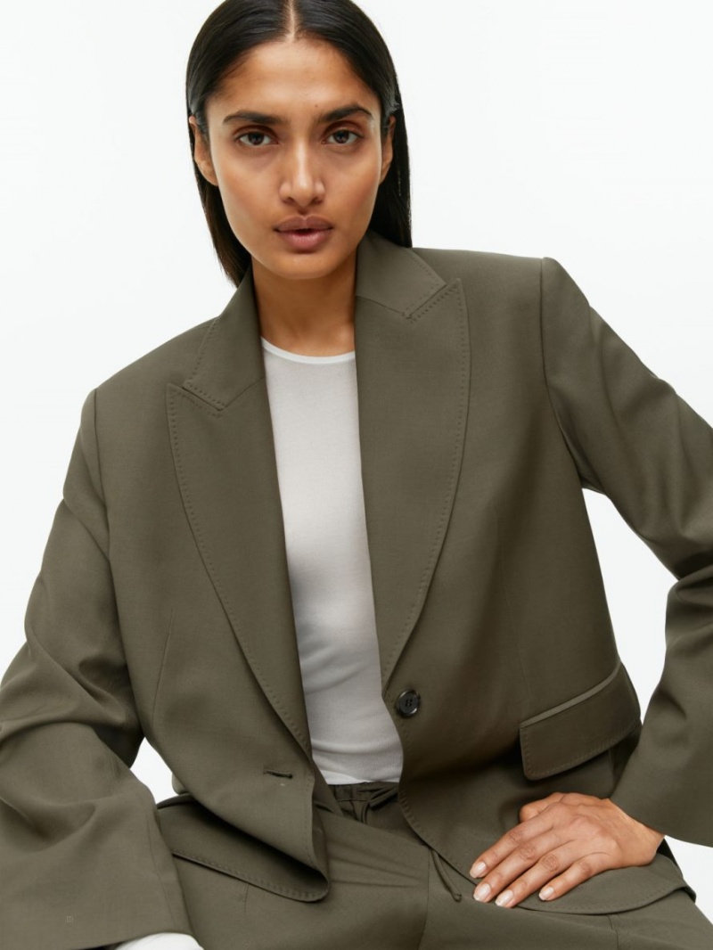 Blazer Arket Relaxed Lână-Blend Dama Kaki Inchis Verzi | Romania-MLUY50847