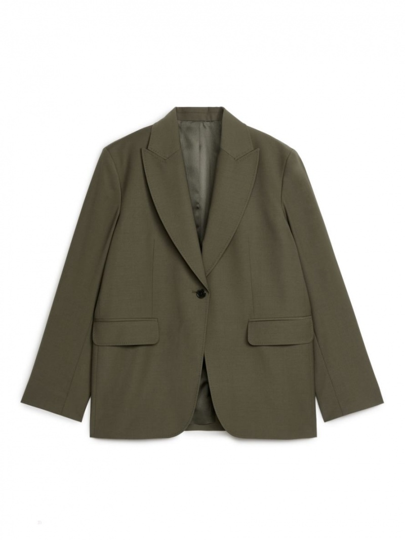 Blazer Arket Relaxed Lână-Blend Dama Kaki Inchis Verzi | Romania-MLUY50847