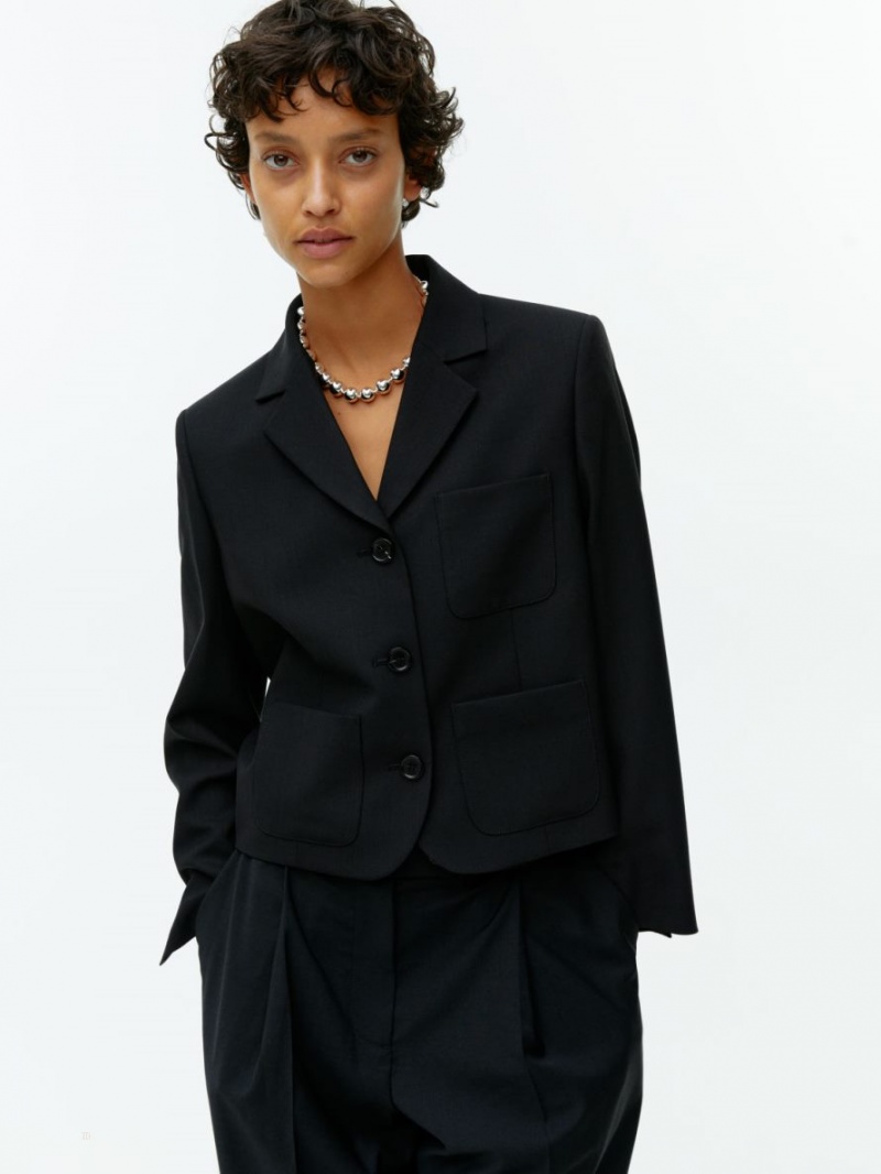 Blazer Arket Scurte Lână Blend Dama Negrii | Romania-BZGP82579