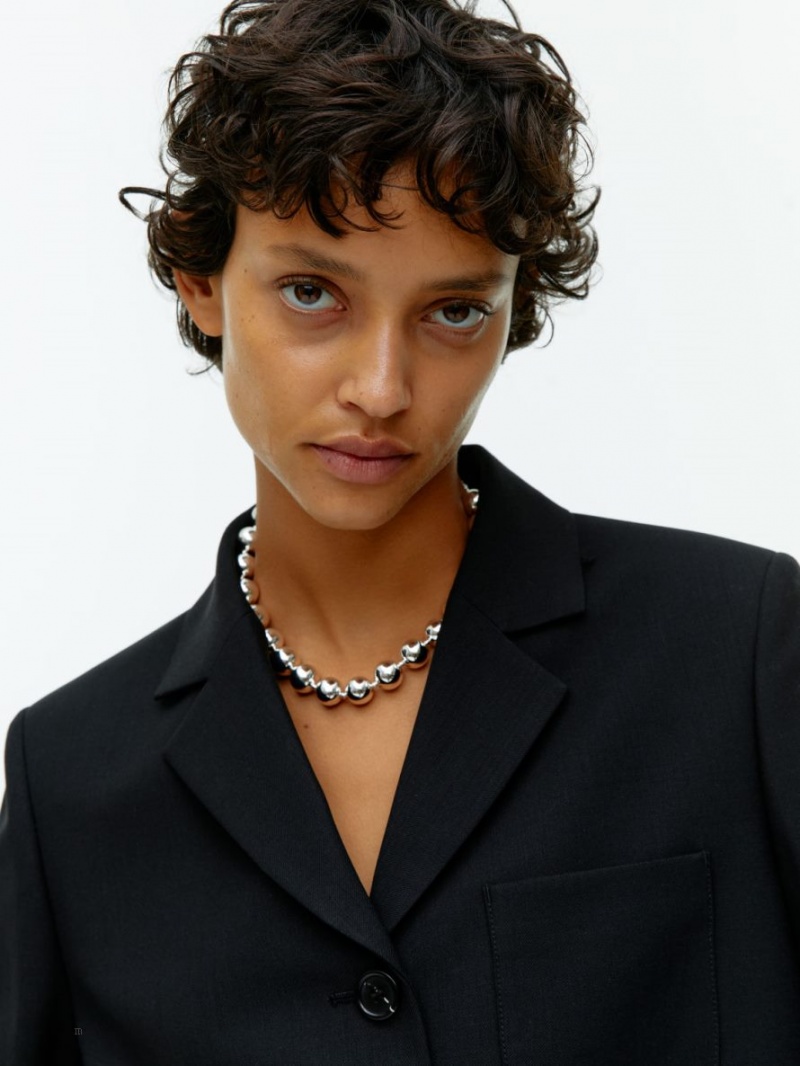 Blazer Arket Scurte Lână Blend Dama Negrii | Romania-BZGP82579