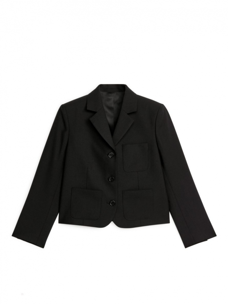 Blazer Arket Scurte Lână Blend Dama Negrii | Romania-BZGP82579