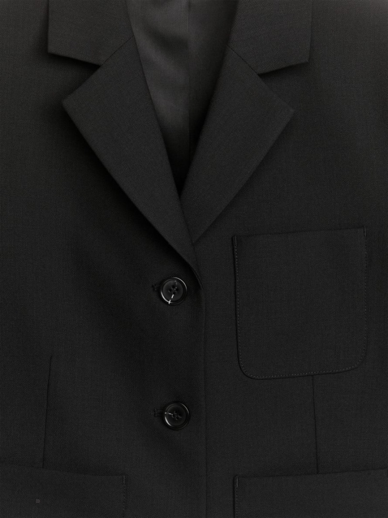 Blazer Arket Scurte Lână Blend Dama Negrii | Romania-BZGP82579