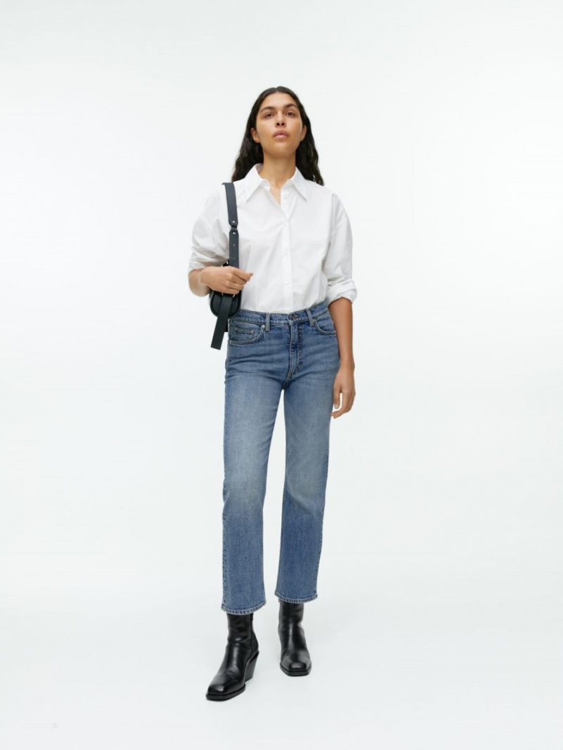 Blugi Arket FERN CROPPED Flared Stretch Dama Albastri | Romania-MPXJ17304