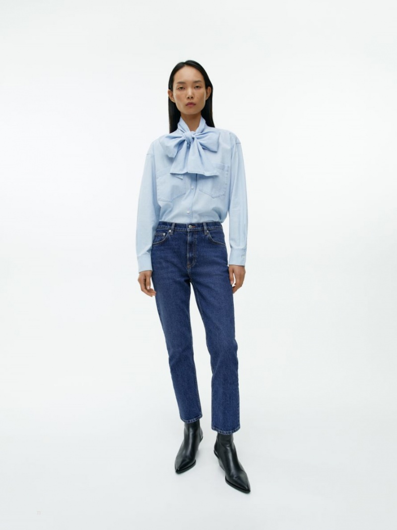 Blugi Arket JADE CROPPED Slim Stretch Dama Albastri Inchis | Romania-EJVO30746
