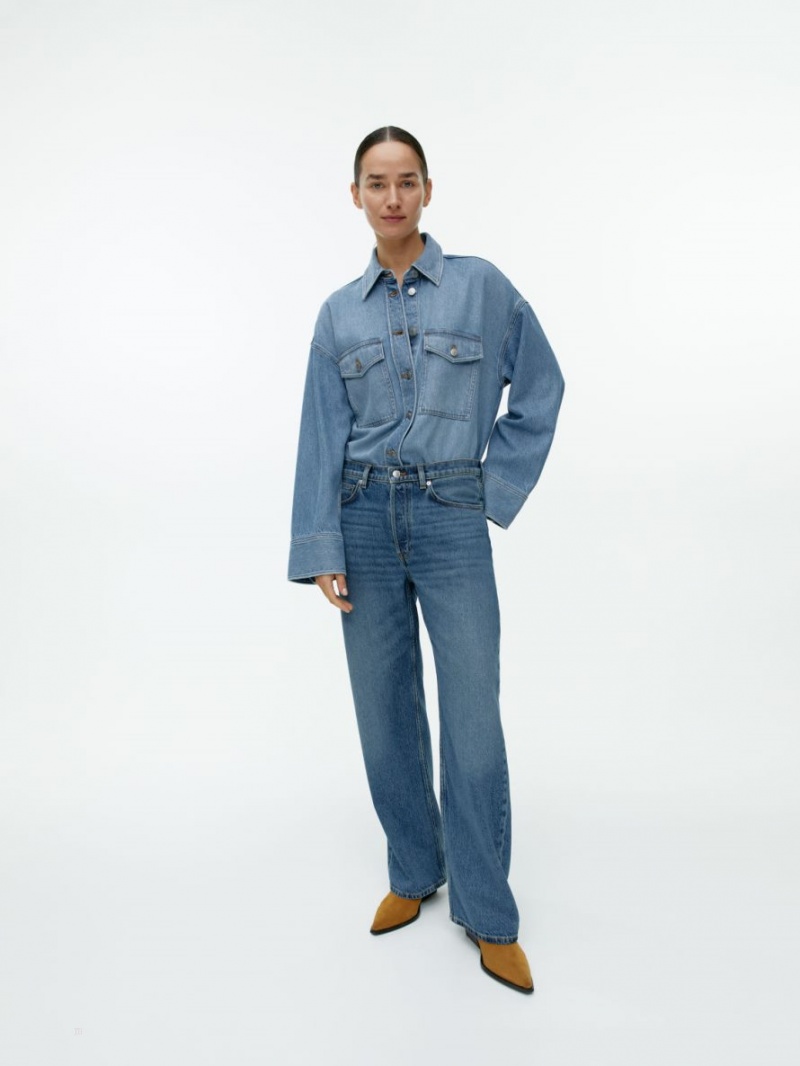 Blugi Arket SHORE Low Relaxed Dama Albastri | Romania-YCBL76459