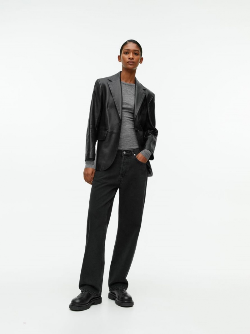 Blugi Arket SHORE Low Relaxed Dama Negrii | Romania-ZTUM84791