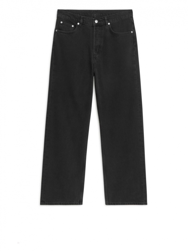 Blugi Arket SHORE Low Relaxed Dama Negrii | Romania-ZTUM84791