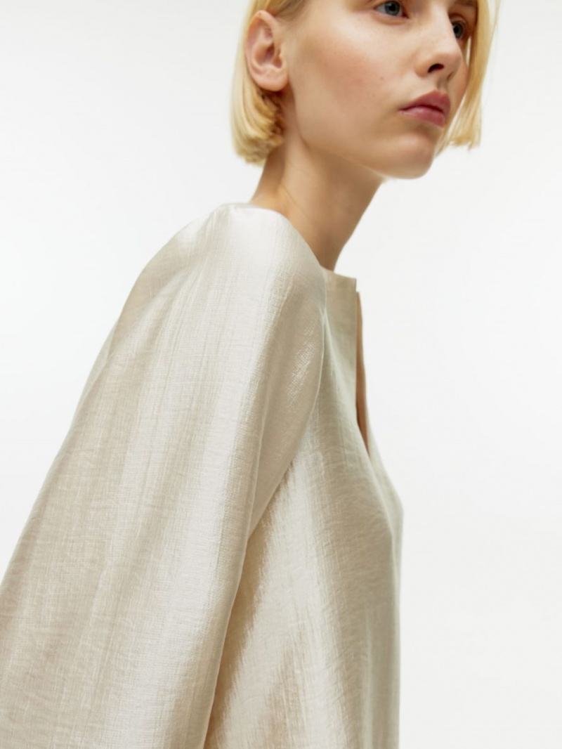 Bluza Arket Crinkle Split-Neck Dama Bej | Romania-BAJT60512