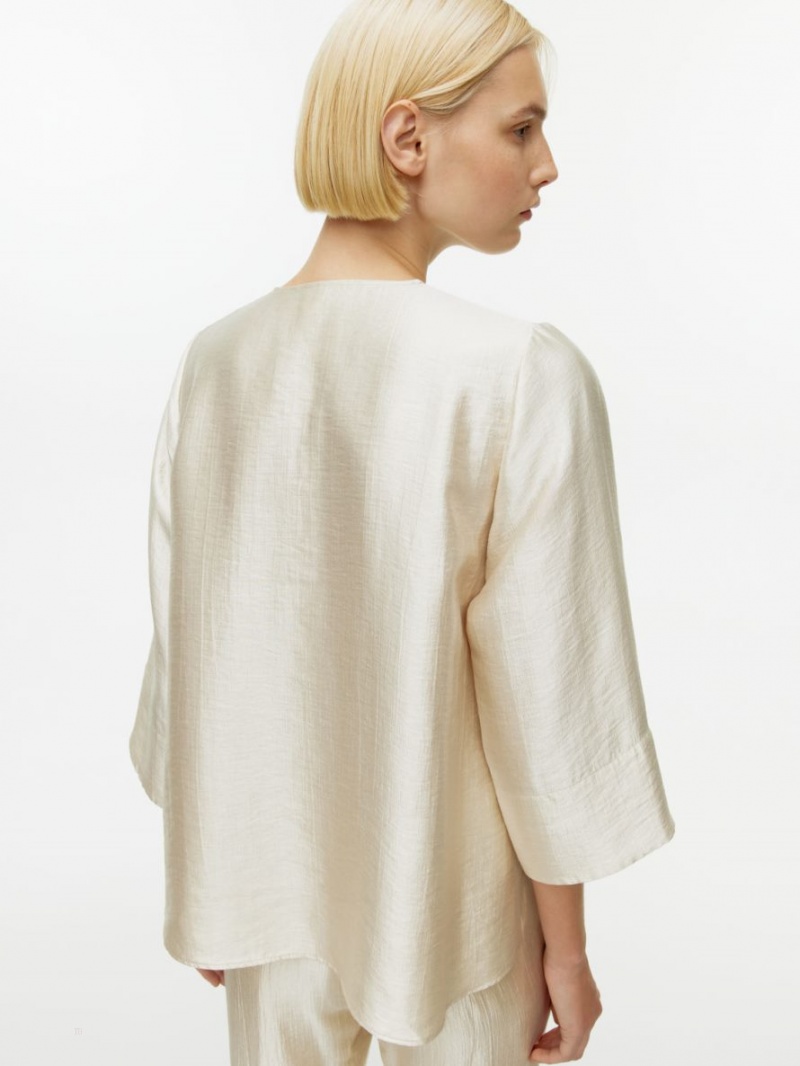 Bluza Arket Crinkle Split-Neck Dama Bej | Romania-BAJT60512