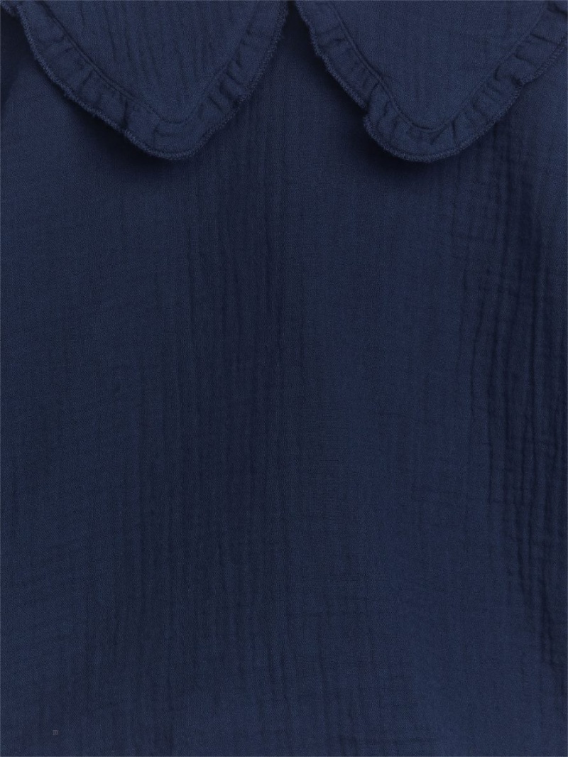 Bluza Arket Frill-Collar Cheesecloth Fete Albastri Inchis | Romania-VIKS54130
