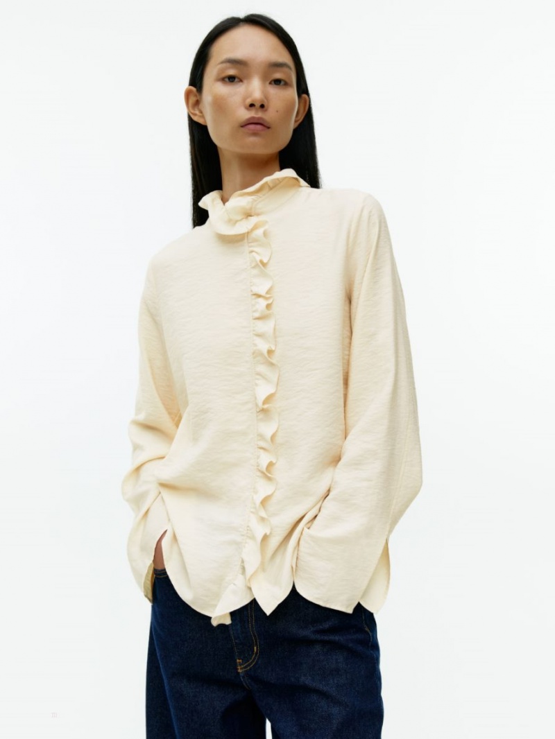 Bluza Arket Frill Dama Albi | Romania-RFJP95316