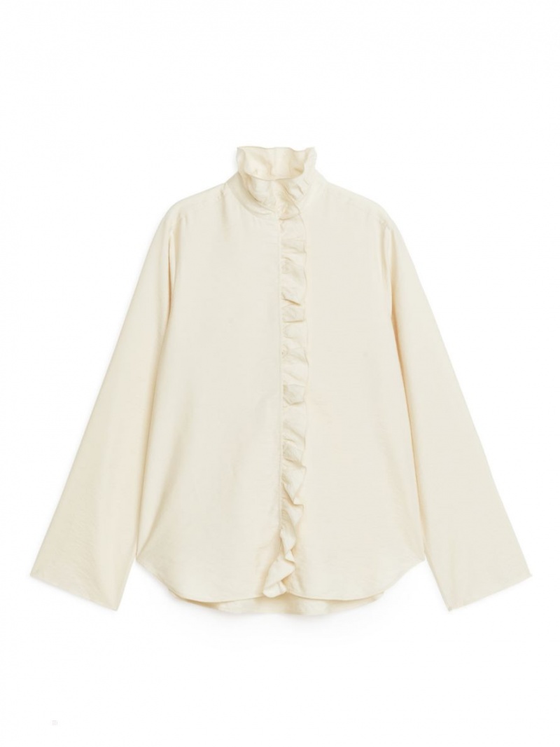 Bluza Arket Frill Dama Albi | Romania-RFJP95316