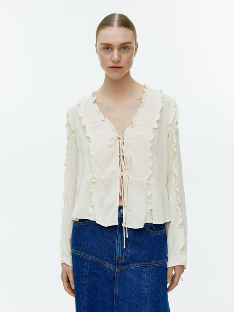 Bluza Arket Frill Dama Albi | Romania-ZOBM42068