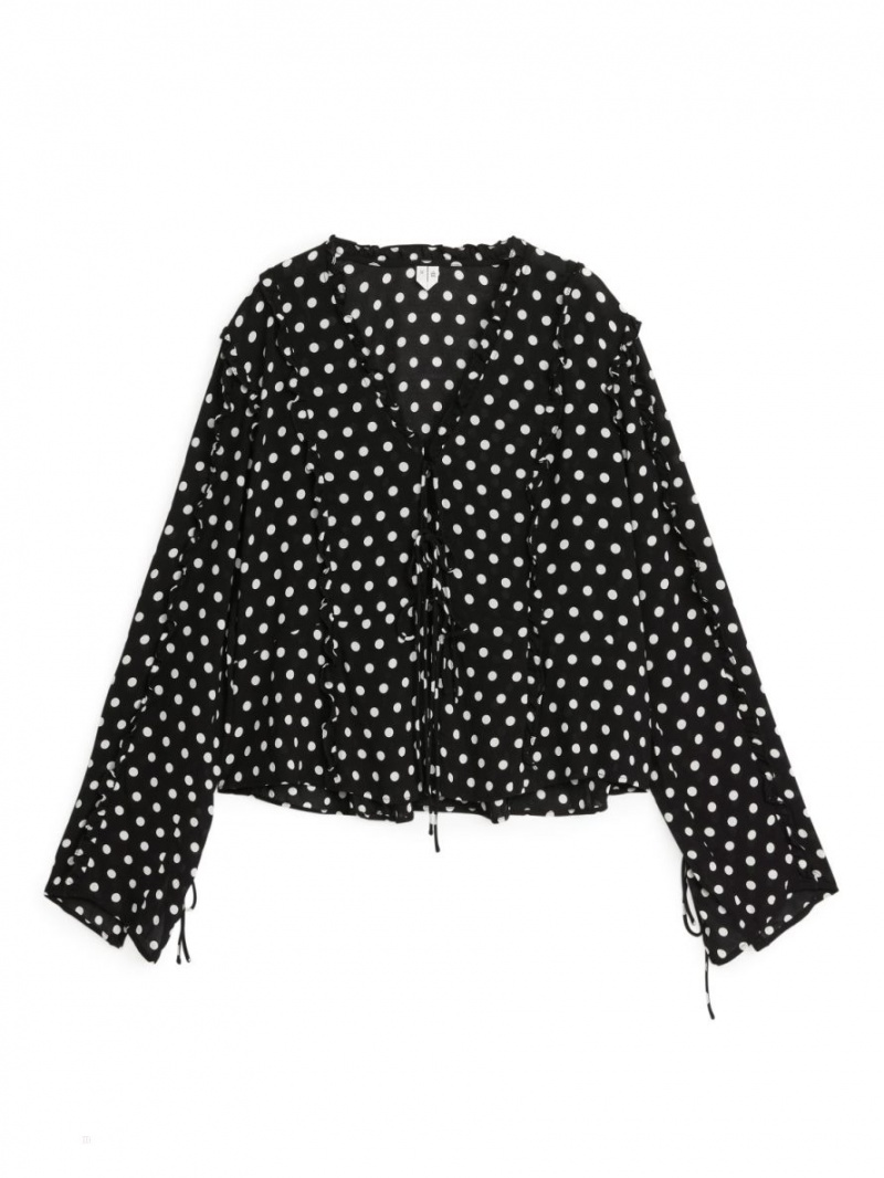 Bluza Arket Frill Dama Negrii Albi | Romania-VFWQ12678