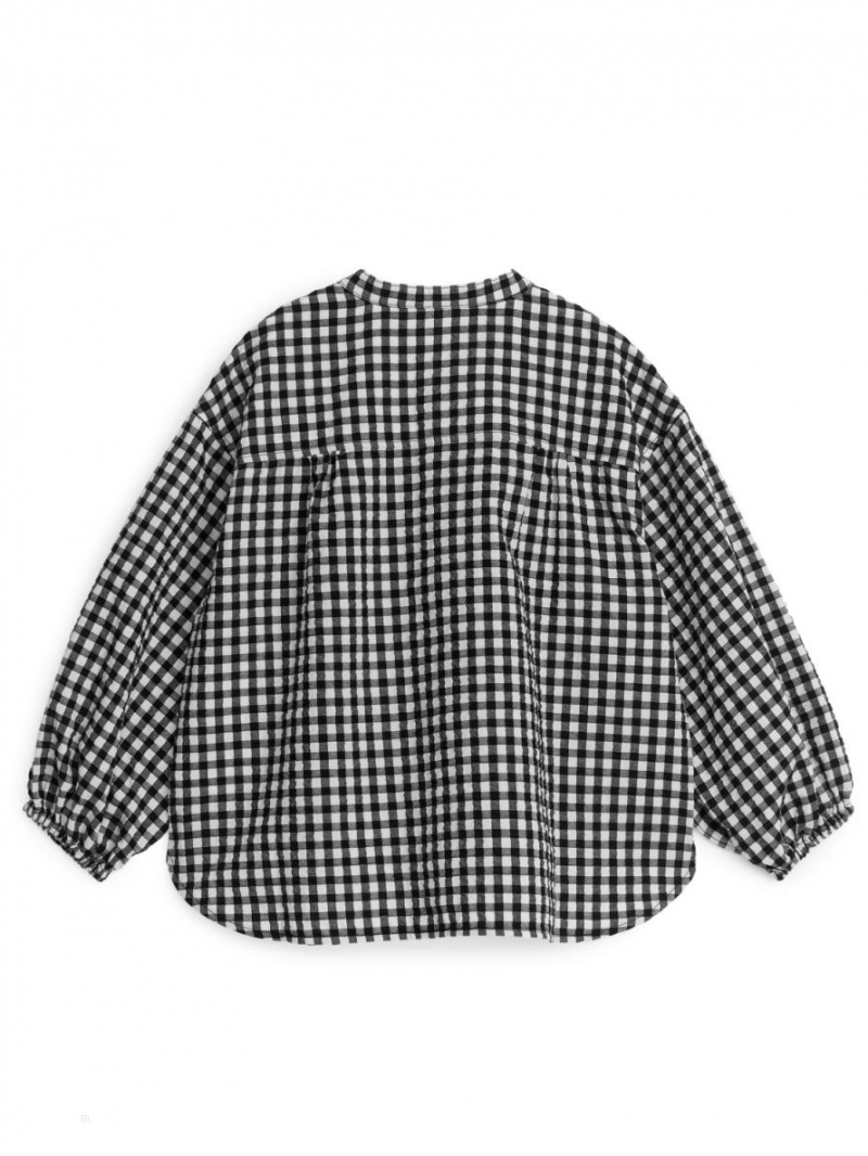 Bluza Arket Gingham Seersucker Fete Negrii | Romania-JQCH98560