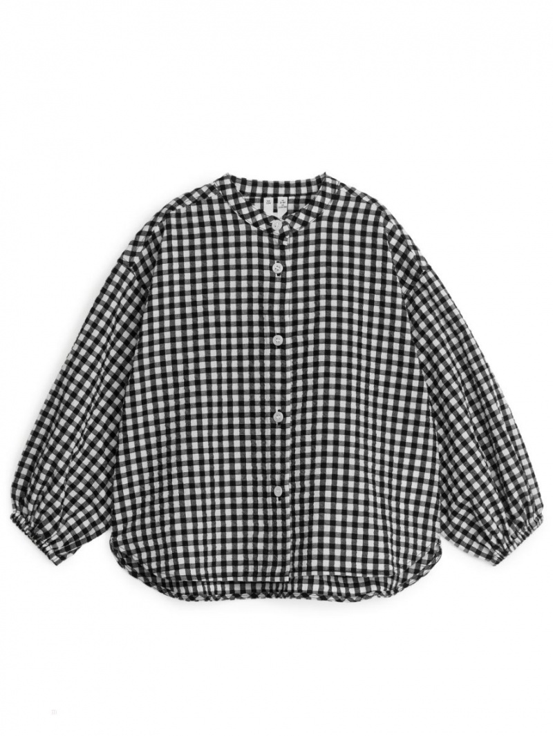 Bluza Arket Gingham Seersucker Fete Negrii | Romania-JQCH98560