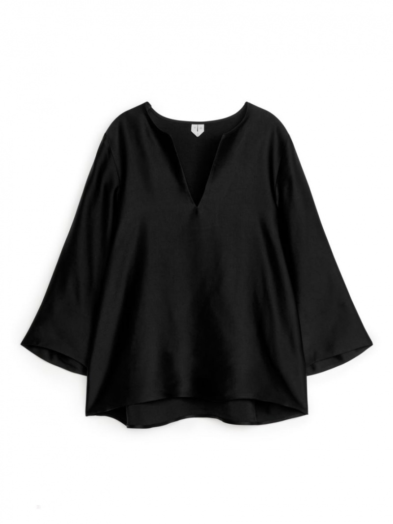 Bluza Arket Linen Blend Dama Negrii | Romania-XJFQ16395