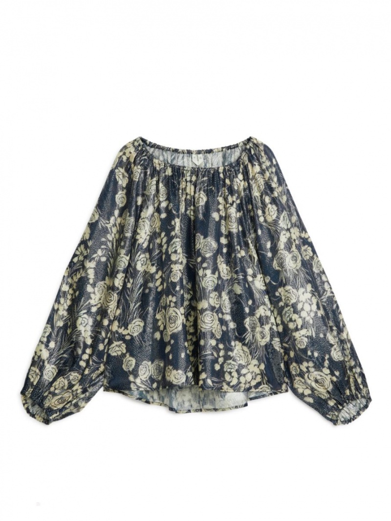 Bluza Arket Metallic Dama Albastri Inchis Albi | Romania-YDCZ43957