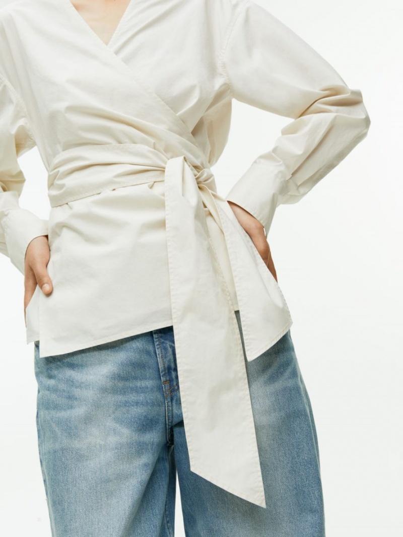 Bluza Arket Wrap Bumbac Dama Albi | Romania-FPIC59482